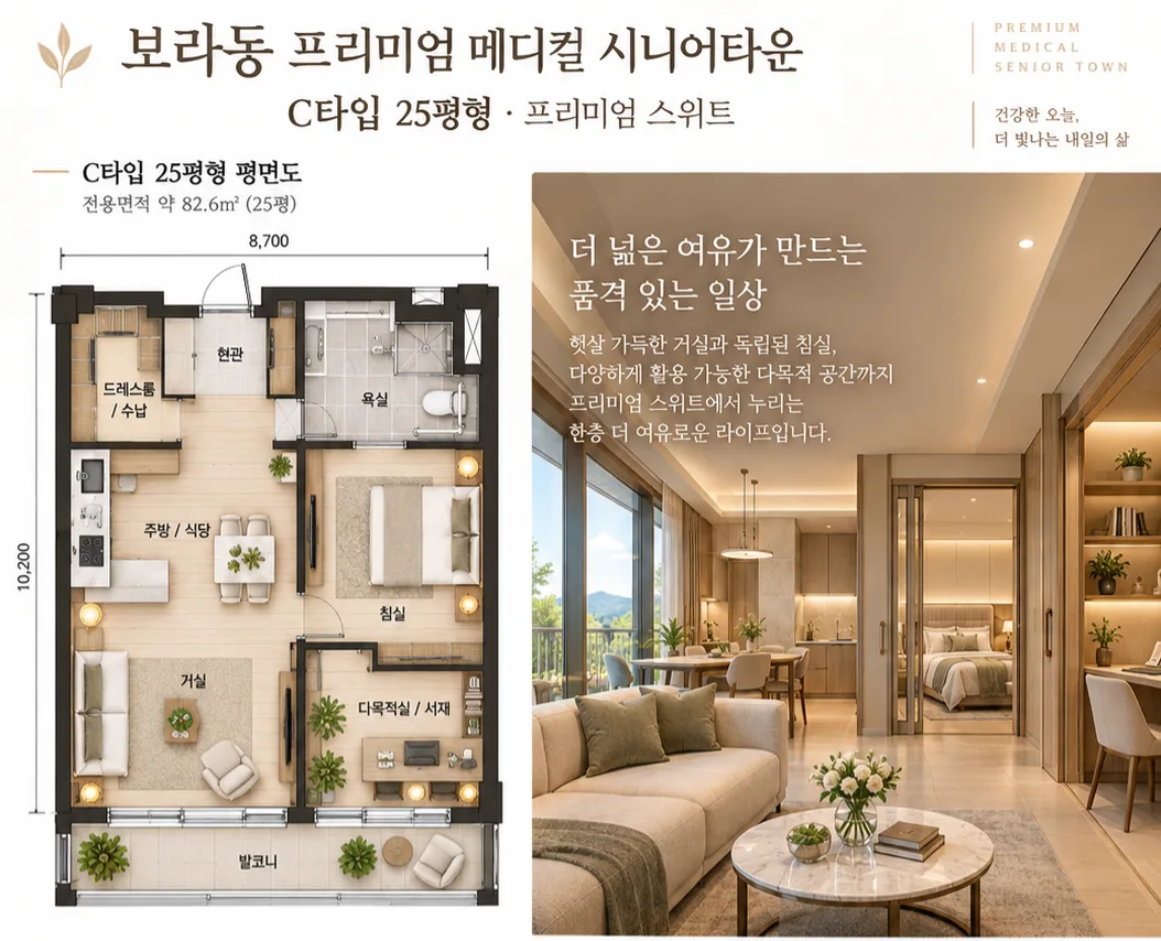 25평형 · 프리미엄 스위트 평면도와 공간 이미지