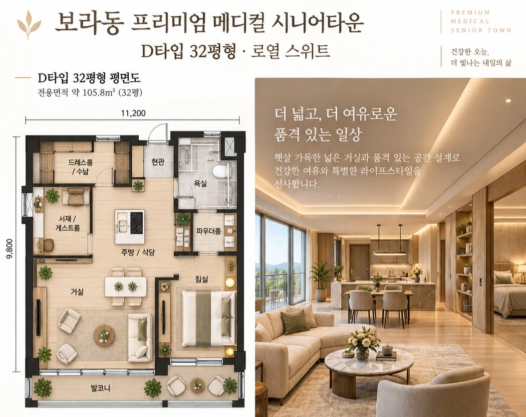 32평형 · 로열 스위트 평면도와 공간 이미지